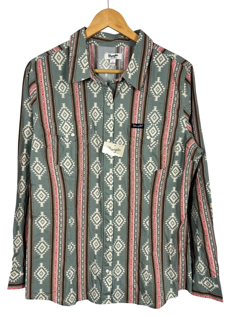 Wrangler Retro Green Shirt Pearl Snap Women's Southwestern Cowgirl Rodeo NWT L